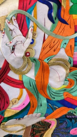 white tara, embroidery, applique thangka