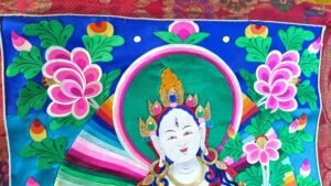 white tara, embroidery, applique thangka