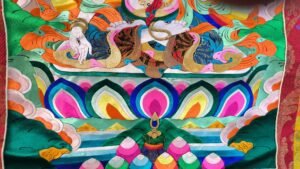 white tara, embroidery, applique thangka