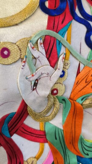 white tara, embroidery, applique thangka