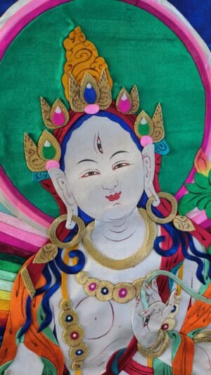 white tara, embroidery, applique thangka