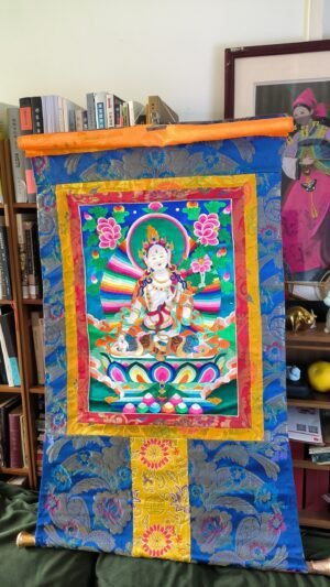 white tara, embroidery, applique thangka