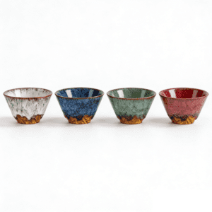 tenmoku tea cup season hat set of 4 with gift box