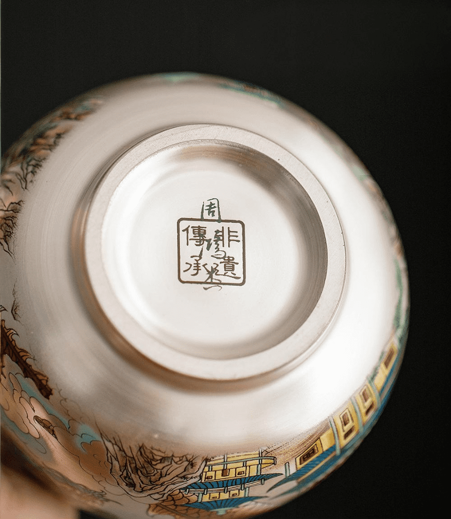 porcelain tea cups-tenmoku glaze-dragon-phoenix-bottom porcelain tea cups-tenmoku glaze-dragon-phoenix-bottom