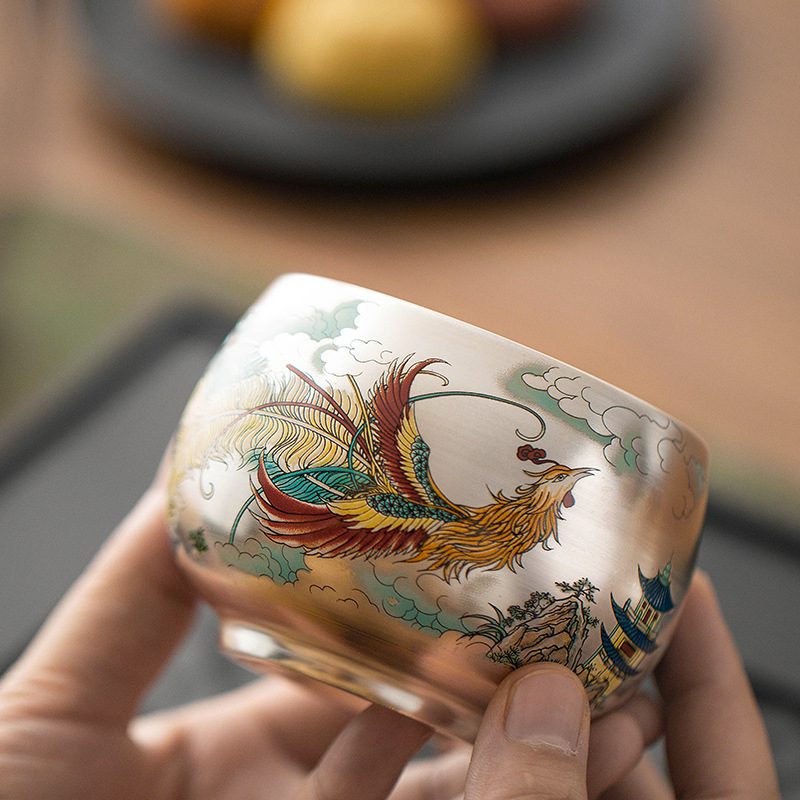porcelain tea cups-tenmoku glaze-dragon-phoenix-inhand porcelain tea cups-tenmoku glaze-dragon-phoenix-inhand