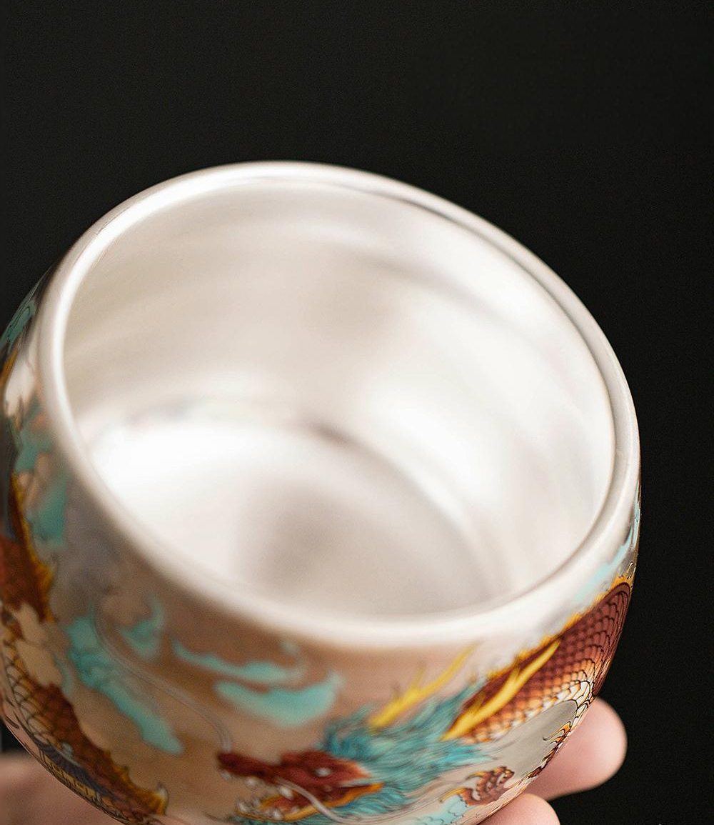 porcelain tea cups-tenmoku glaze-dragon-phoenix-inside porcelain tea cups-tenmoku glaze-dragon-phoenix-inside