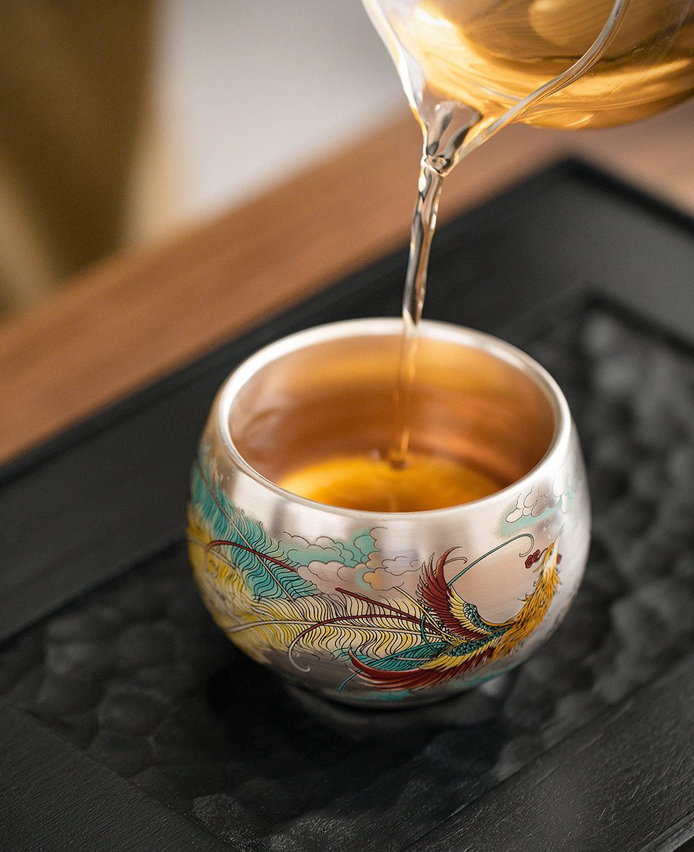 porcelain tea cups-tenmoku glaze-dragon-phoenix-pour porcelain tea cups-tenmoku glaze-dragon-phoenix-pour