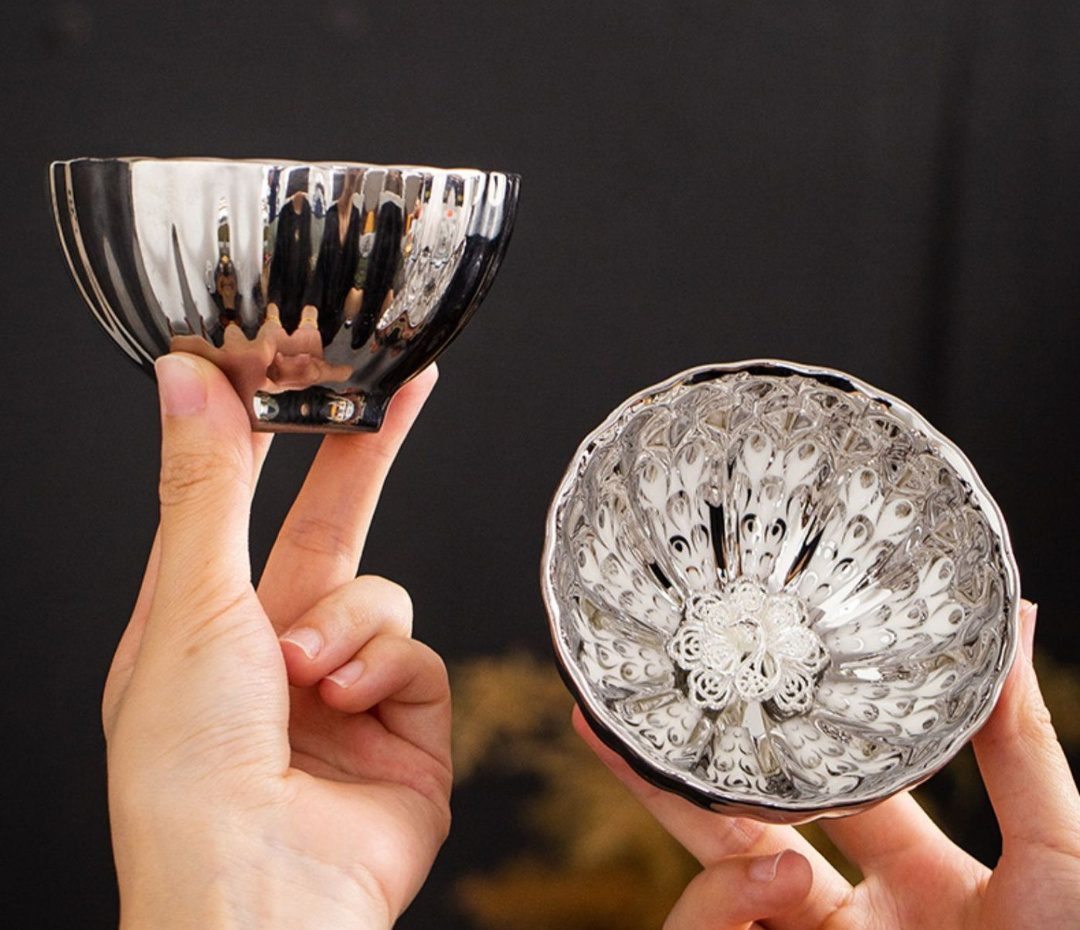 feathered dream tenmoku tea cup with gift bag feathered dream tenmoku tea cup with gift bag