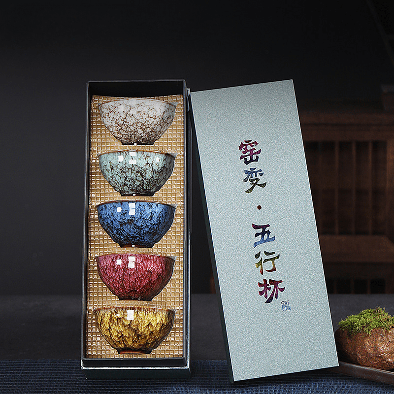 five elements set of 5 with gift box tenmoku tea cup five elements set of 5 with gift box tenmoku tea cup