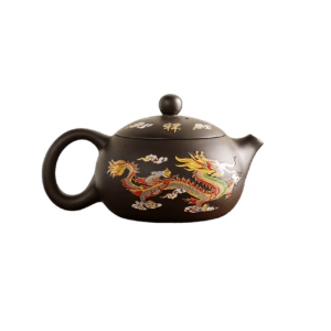 vintage-brown-teapot-chinese-color changing dragon and phoenix-background