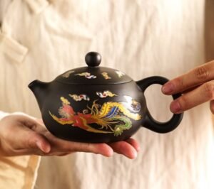 vintage-brown-teapot-chinese-color changing dragon and phoenix-onhand