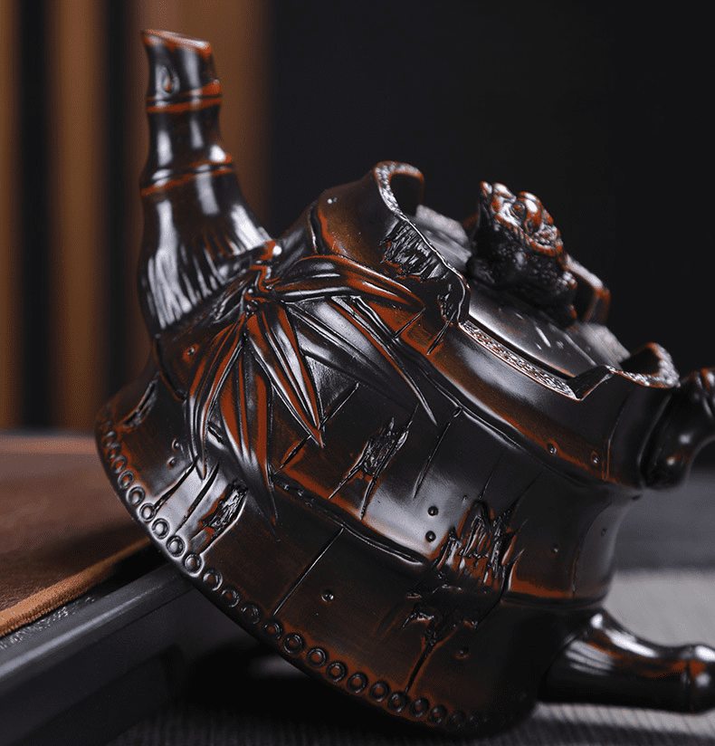 vintage-brown-teapot-yixing purple clay-bamboo-left vintage-brown-teapot-yixing purple clay-bamboo-left