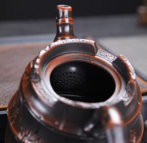 vintage-brown-teapot-yixing purple clay-bamboo-open