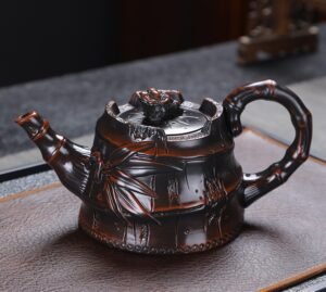vintage-brown-teapot-yixing purple clay-bamboo-right