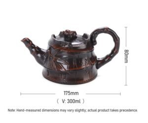 vintage-brown-teapot-yixing purple clay-bamboo-size