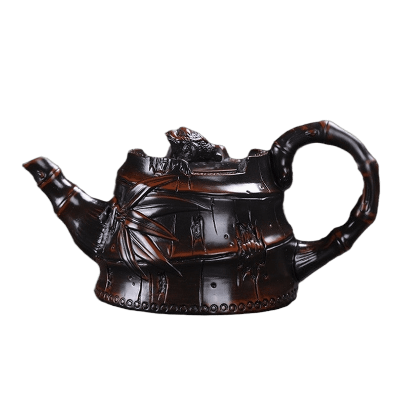 vintage-brown-teapot-yixing purple clay-bamboo vintage-brown-teapot-yixing purple clay-bamboo