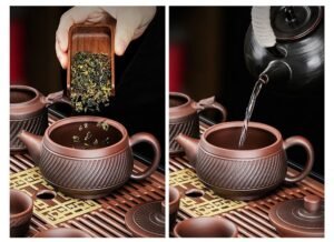 vintage brown teapot-yixing-purple-clay-ensemble-moments-pour