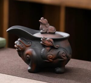 vintage brown teapot-yixing-purple-clay-qilin-desk