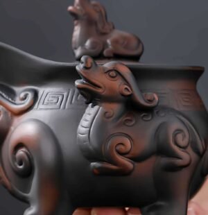 vintage brown teapot-yixing-purple-clay-qilin-left