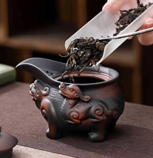 vintage brown teapot-yixing-purple-clay-qilin-pour