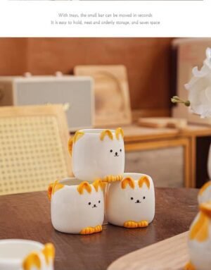 porcelain tea cups cartoon teapot cat teapot pile