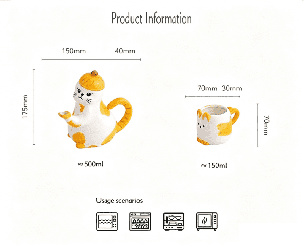 porcelain tea cups cartoon teapot cat teapot size